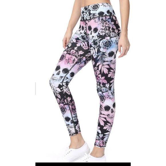 Evolution and Creation Sofia Sugar Skulls floral crop athletic leggings M thrash - Picture 1 of 7